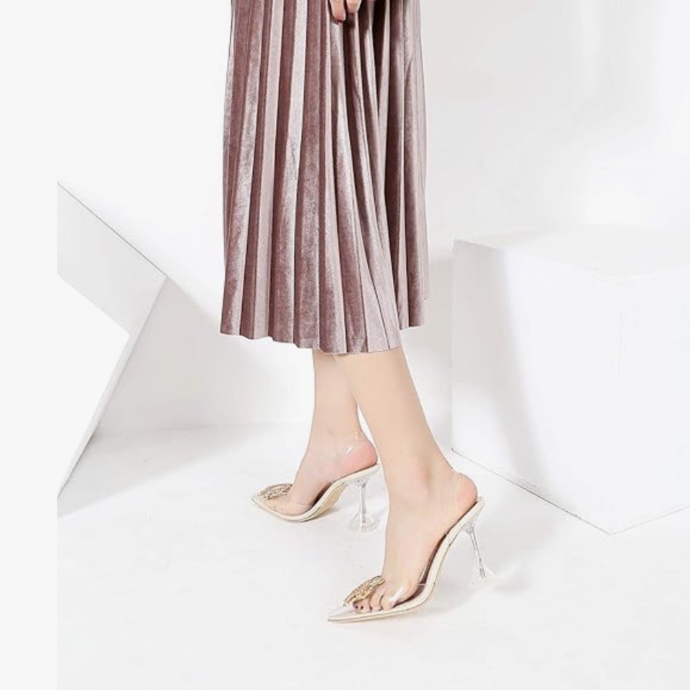 Transparent Point Toe Slingback Pump with Rhinestone Embellishment - Picture 16 of 16